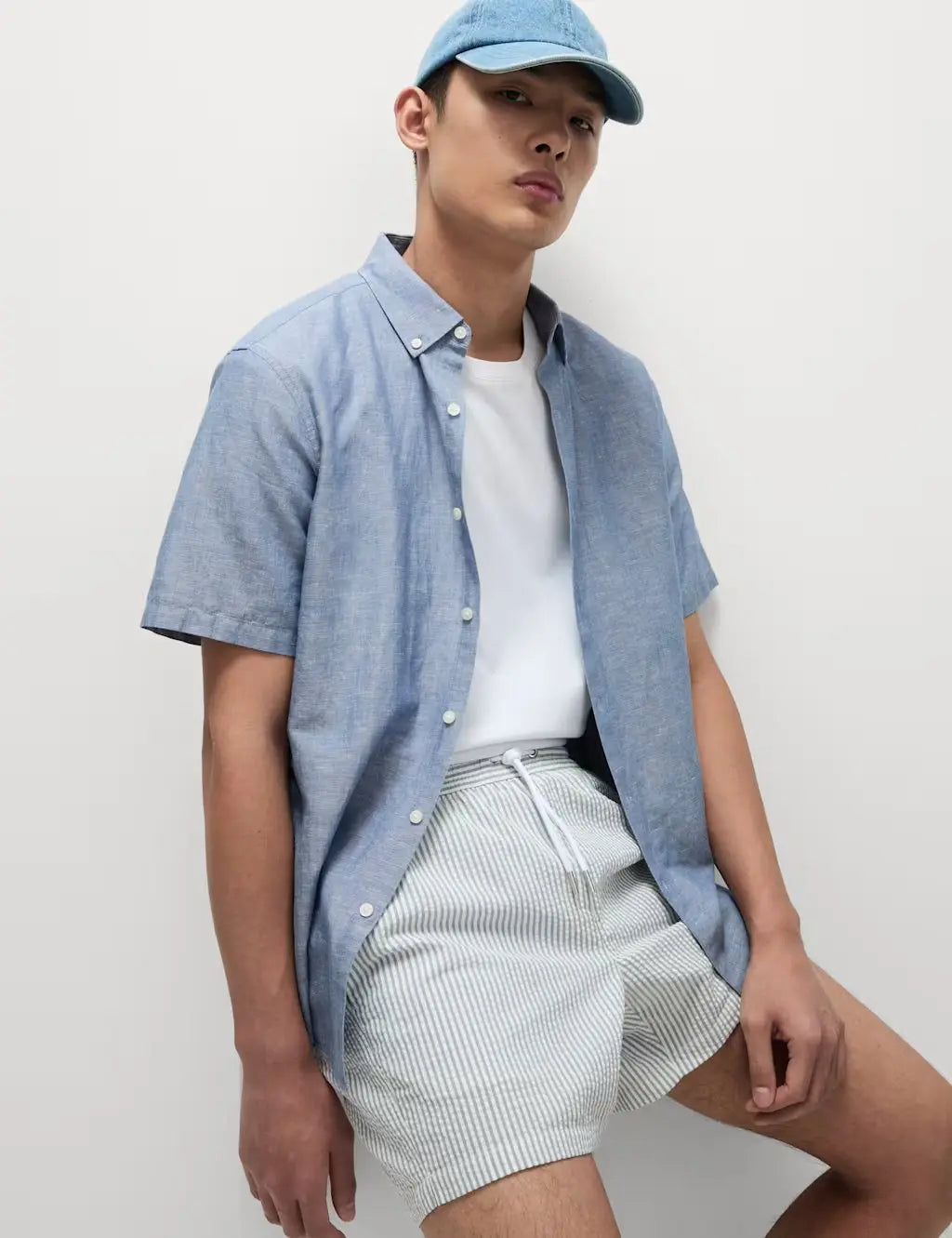 M&S Cotton Rich Seersucker Striped Swim Shorts  Adomoo