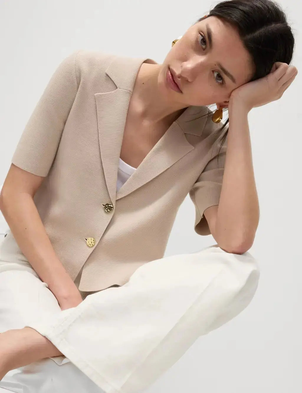 Cotton Rich Textured Knitted Blazer  Adomoo