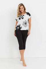 De Lafense patterned t-shirt and smooth pants womens pajamas  Adomoo