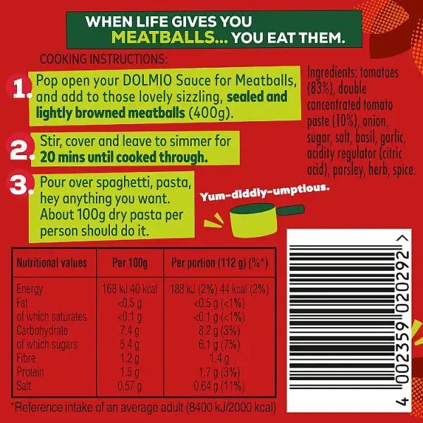 Dolmio Tomato & Basil Sauce for Meatballs 450g (Case of 6)  Adomoo