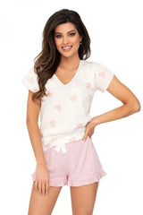 Donna blouse and shorts pink-ecru pajamas  Adomoo