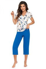 Donna blue pant and floral shirt womens pajamas  Adomoo