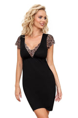 Donna smooth viscose black transparent nightgown  Adomoo
