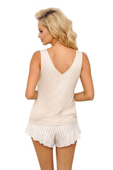 Donna soft sand color t-shirt and shorts womens pajamas  Adomoo
