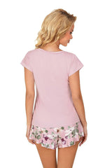 Donna solid-colored t-shirt and patterned shorts womens pajamas  Adomoo
