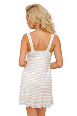 Donna white and beige stripes nightgown  Adomoo