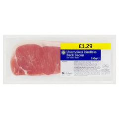 Euro Shopper Unsmoked Rindless Back Bacon with Added Water 150g  Adomoo