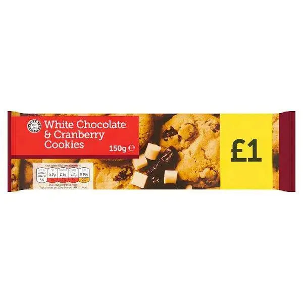 Euro Shopper White Chocolate and Cranberry Cookies 150g (Case of 11)  Adomoo