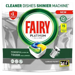 Fairy Platinum All In One Dishwasher Tablets, Lemon, 15 Tablets (Case of 6)  Adomoo
