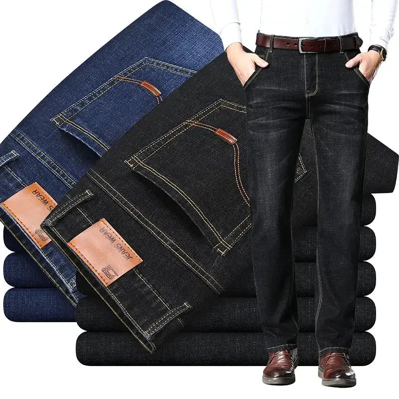 Luxury European-American Style Men's Stretch Jeans – Slim Straight Denim (Size 28-38)  Adomoo