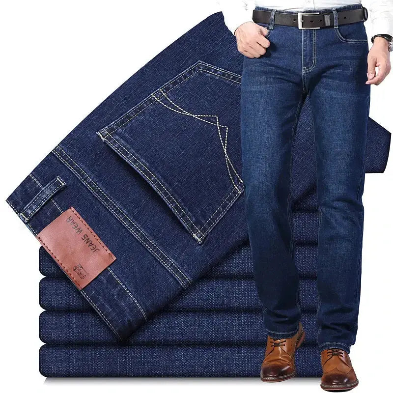 Luxury European-American Style Men's Stretch Jeans – Slim Straight Denim (Size 28-38)  Adomoo