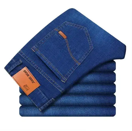 Luxury European-American Style Men's Stretch Jeans – Slim Straight Denim (Size 28-38)  Adomoo