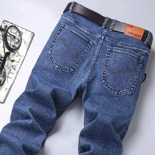 Luxury European-American Style Men's Stretch Jeans – Slim Straight Denim (Size 28-38)  Adomoo