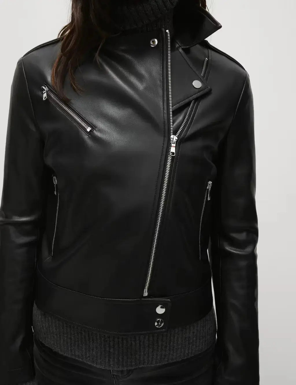 Faux Leather Biker Jacket  Adomoo