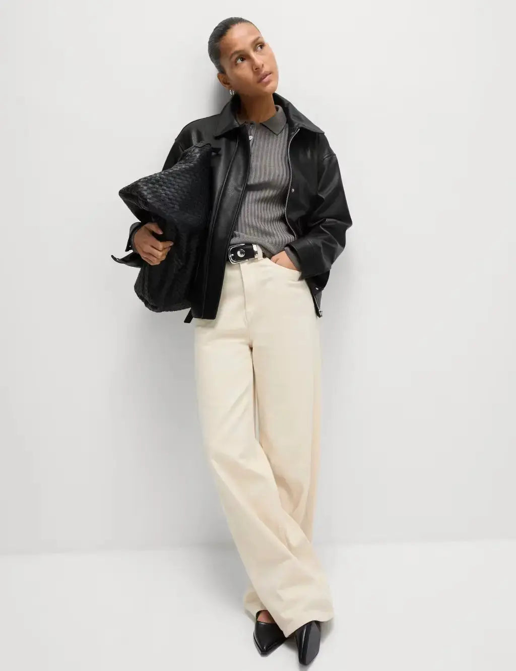 Faux Leather Relaxed Fit Jacket  Adomoo