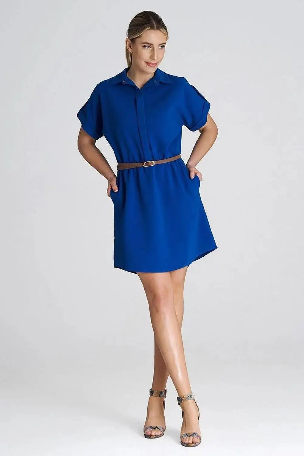 Figl Loose-Fit Daydress with Collar and Short Sleeves  Adomoo