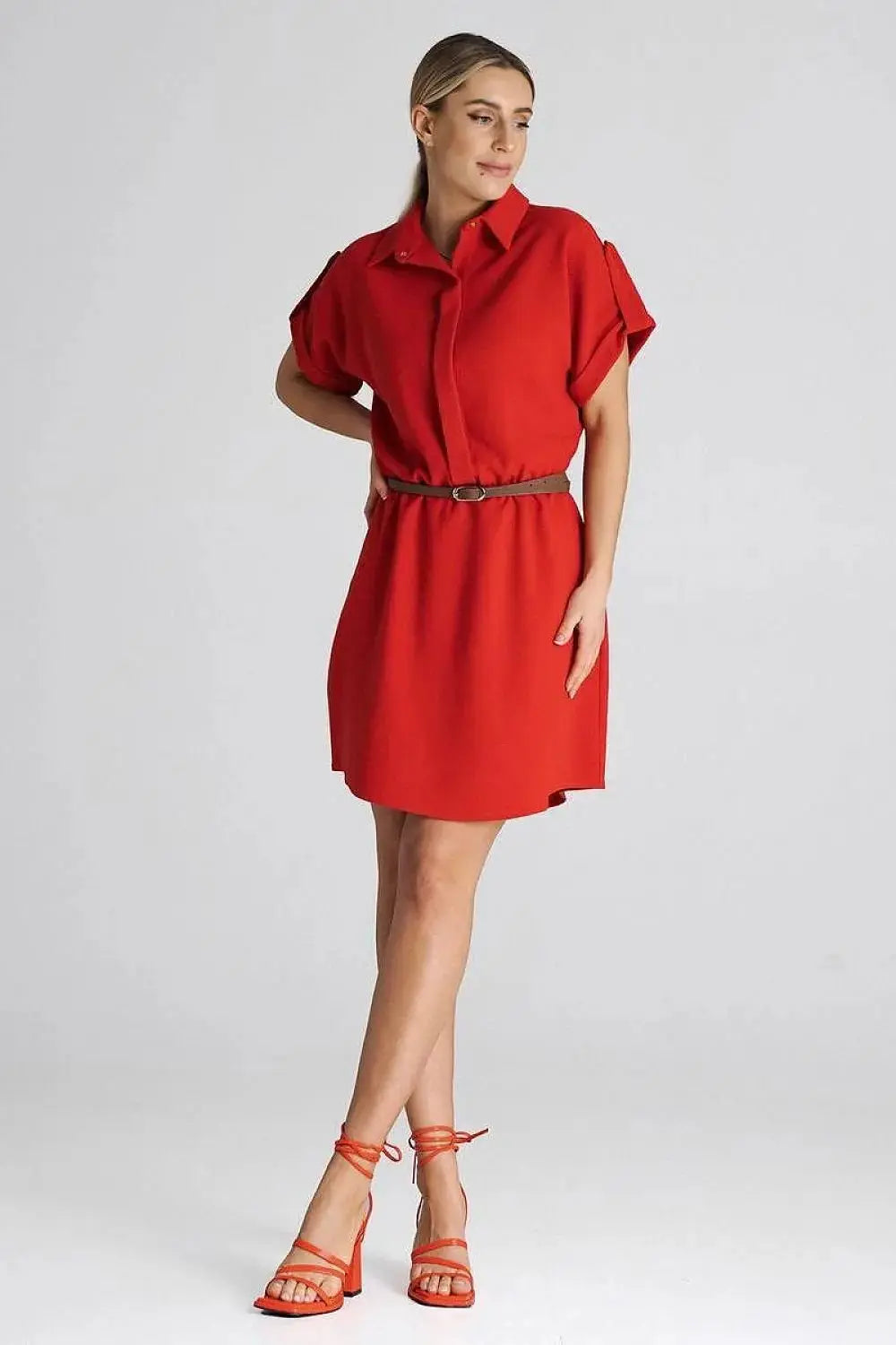 Figl Loose-Fit Daydress with Collar and Short Sleeves  Adomoo