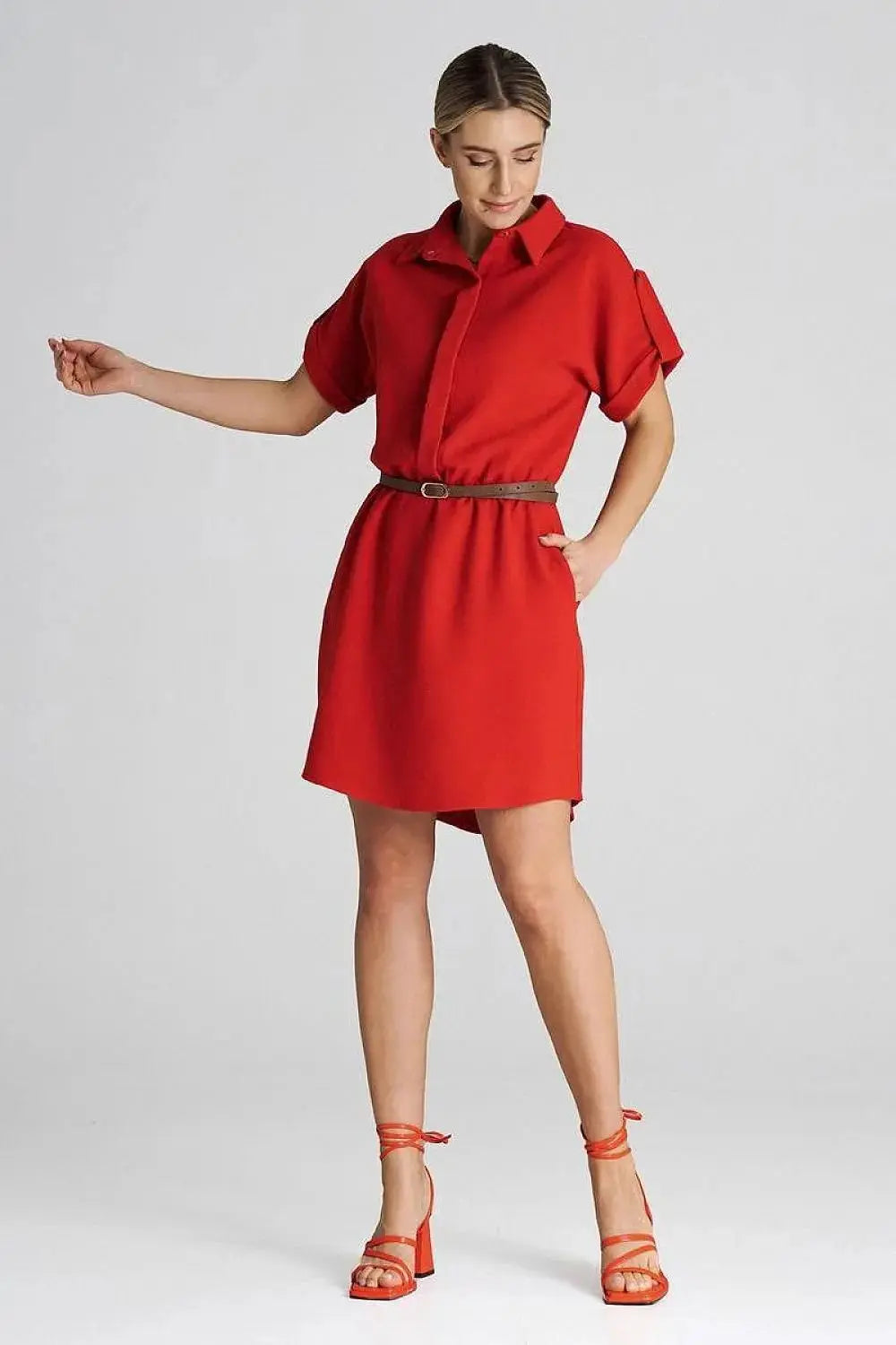 Figl Loose-Fit Daydress with Collar and Short Sleeves  Adomoo
