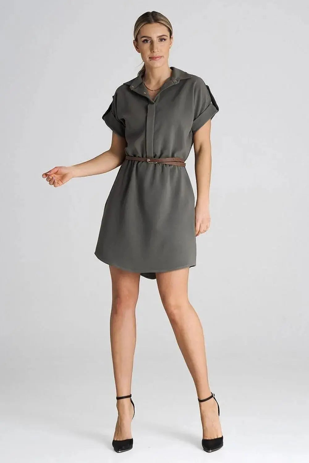 Figl Loose-Fit Daydress with Collar and Short Sleeves  Adomoo
