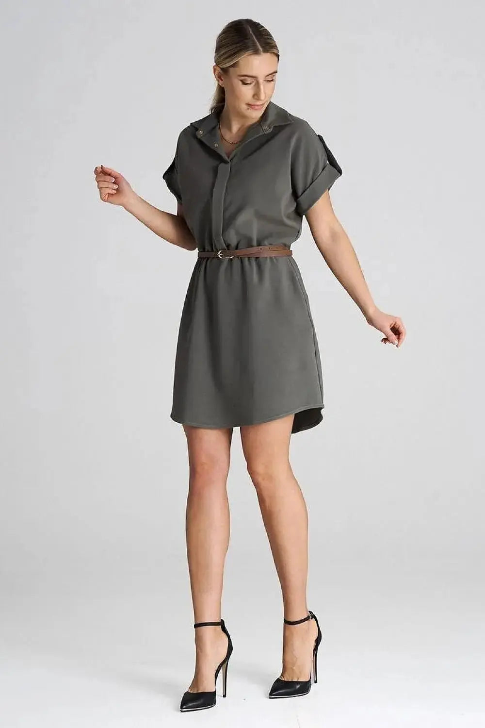 Figl Loose-Fit Daydress with Collar and Short Sleeves  Adomoo