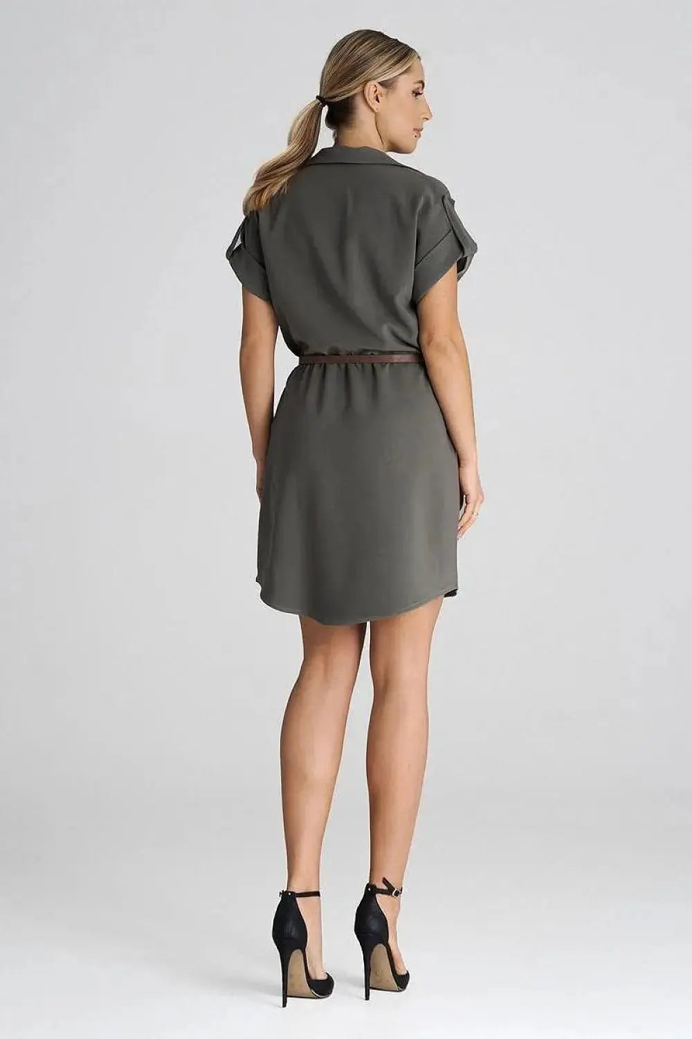 Figl Loose-Fit Daydress with Collar and Short Sleeves  Adomoo