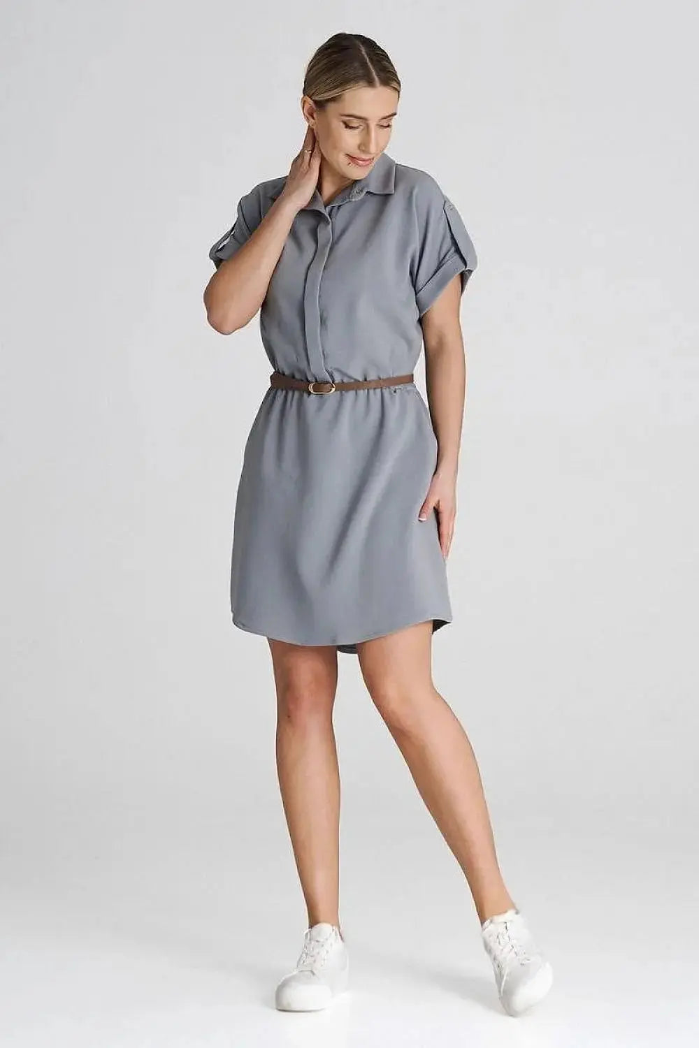 Figl Loose-Fit Daydress with Collar and Short Sleeves  Adomoo