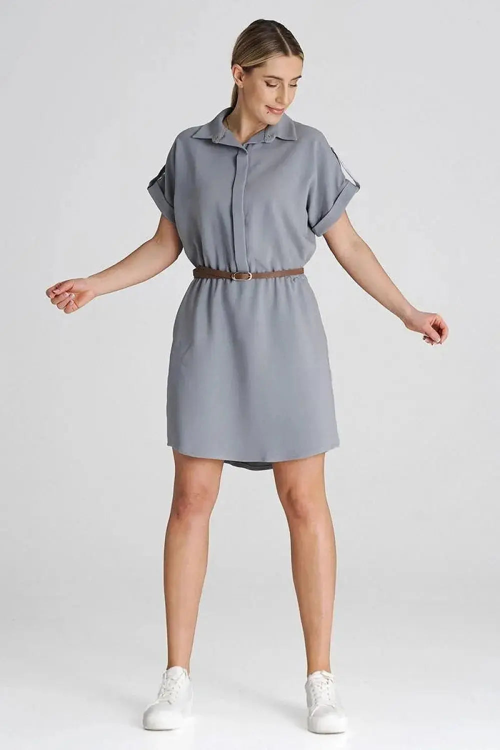 Figl Loose-Fit Daydress with Collar and Short Sleeves  Adomoo