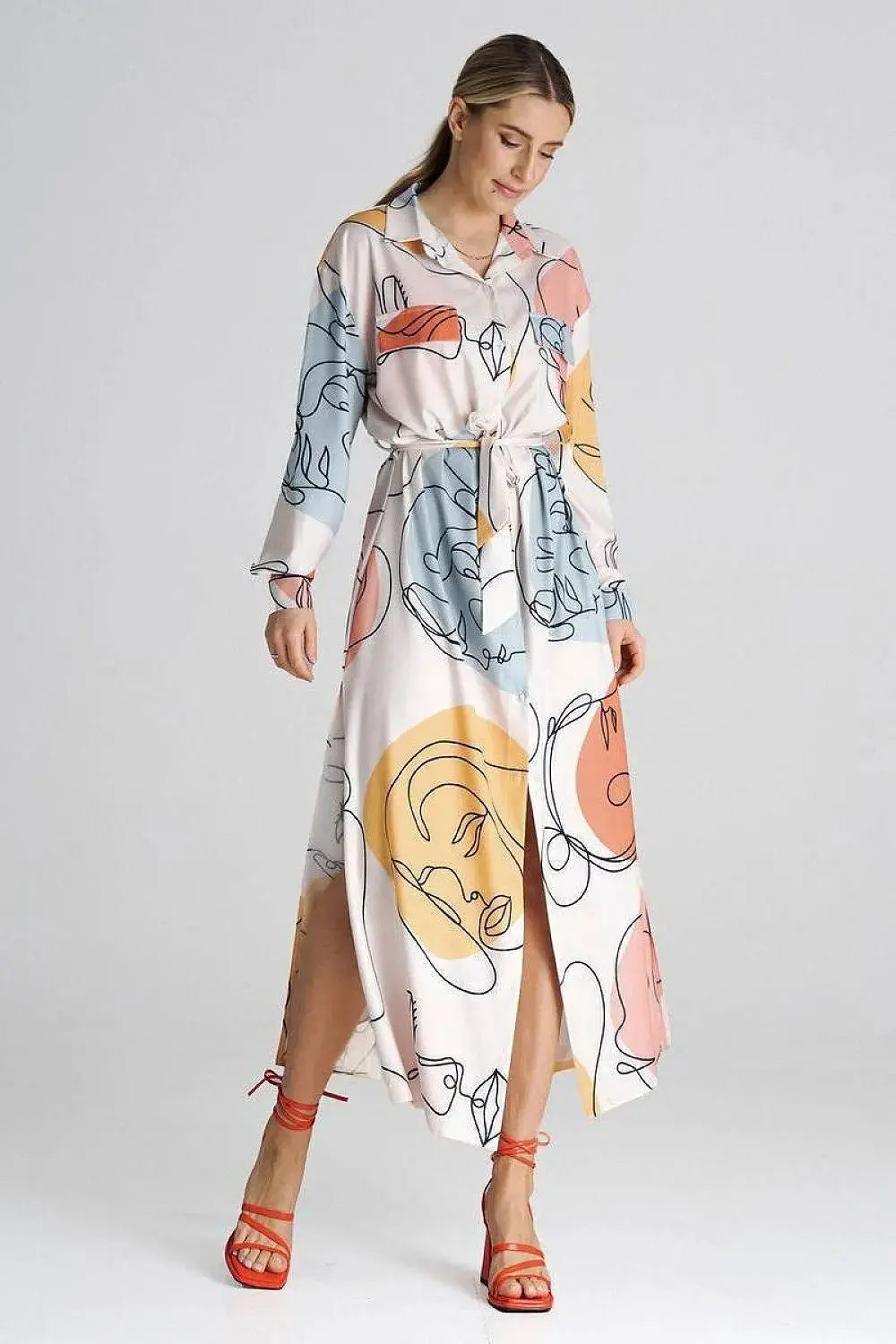 Figl Maxi Shirt Daydress with Collar  Adomoo