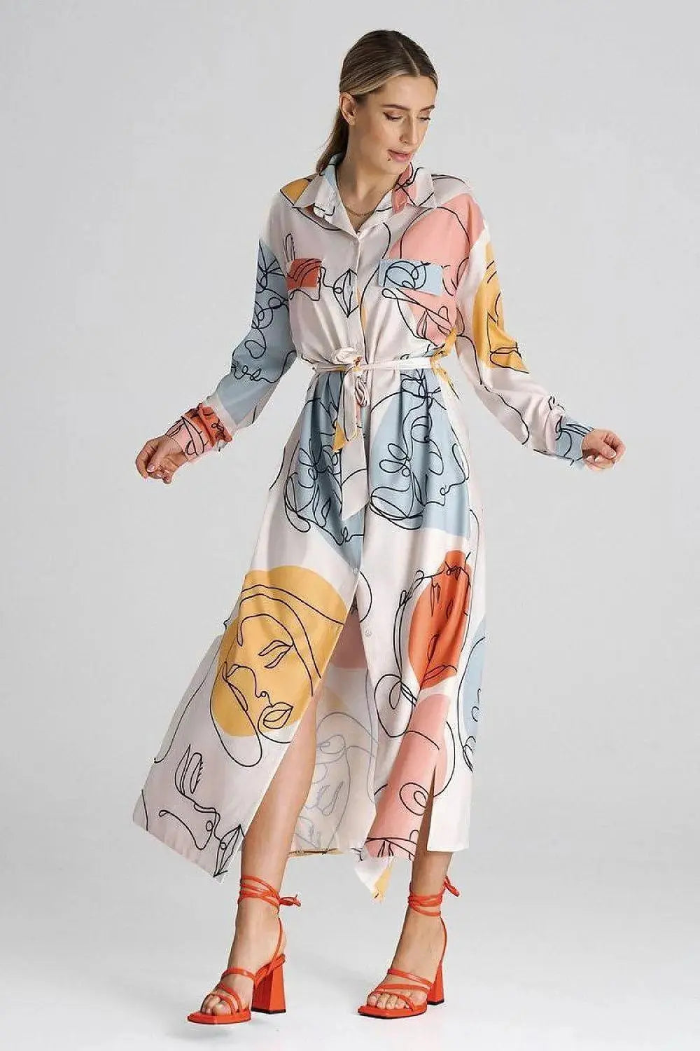 Figl Maxi Shirt Daydress with Collar  Adomoo