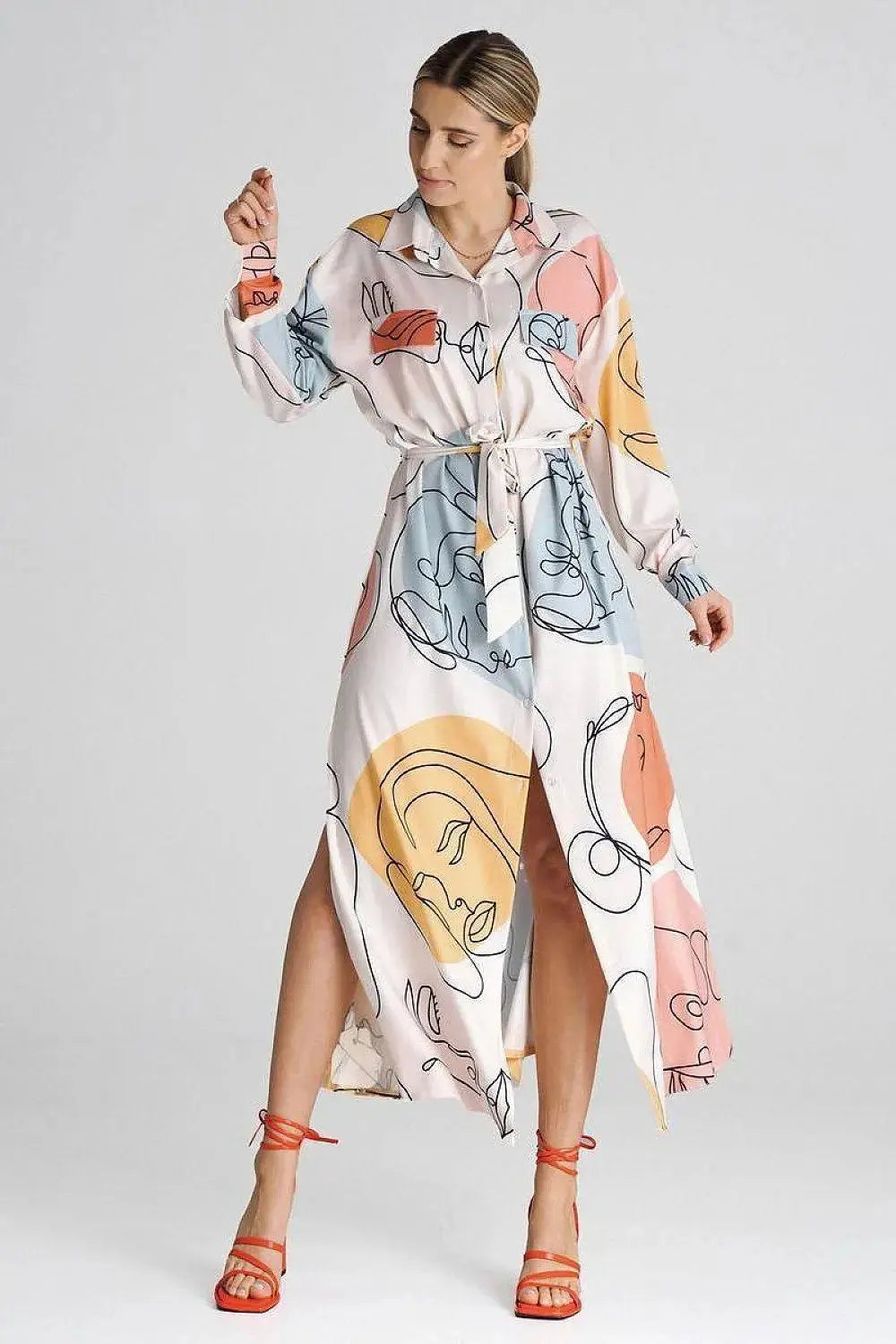 Figl Maxi Shirt Daydress with Collar  Adomoo