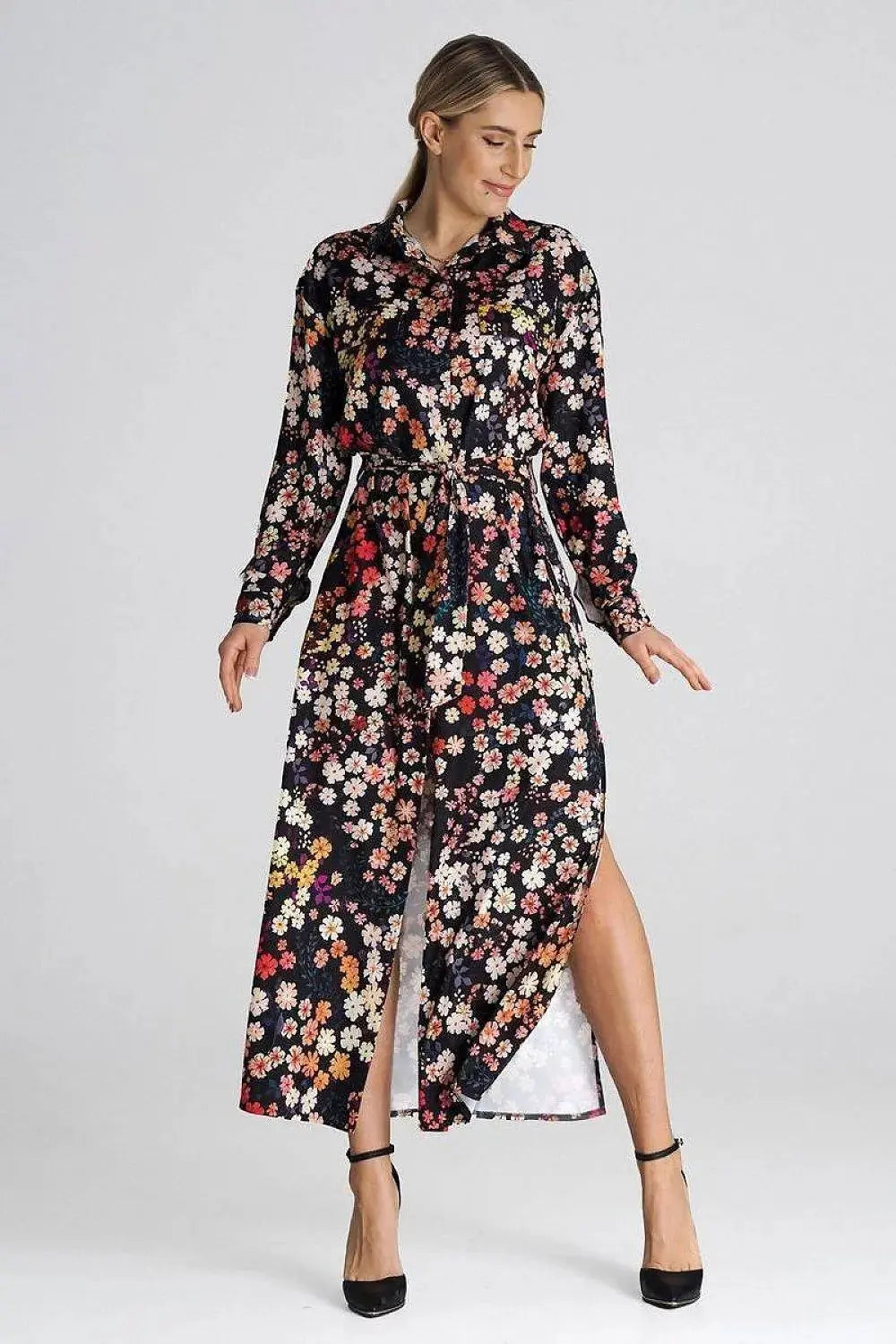 Figl Maxi Shirt Daydress with Collar  Adomoo