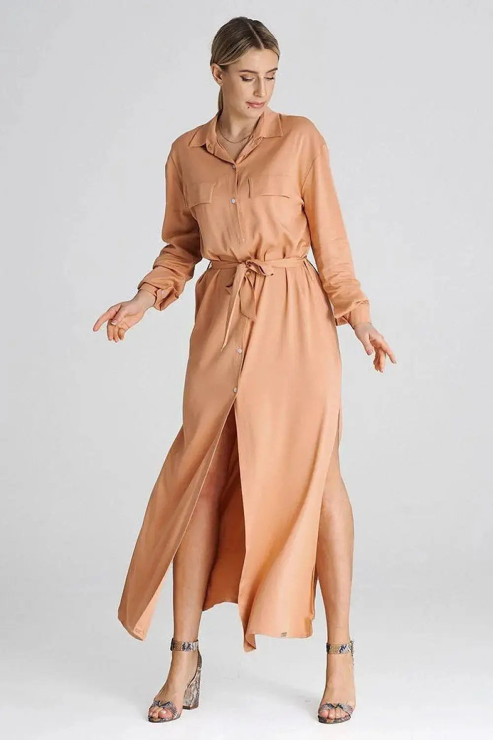 Figl Maxi Shirt Daydress with Collar  Adomoo