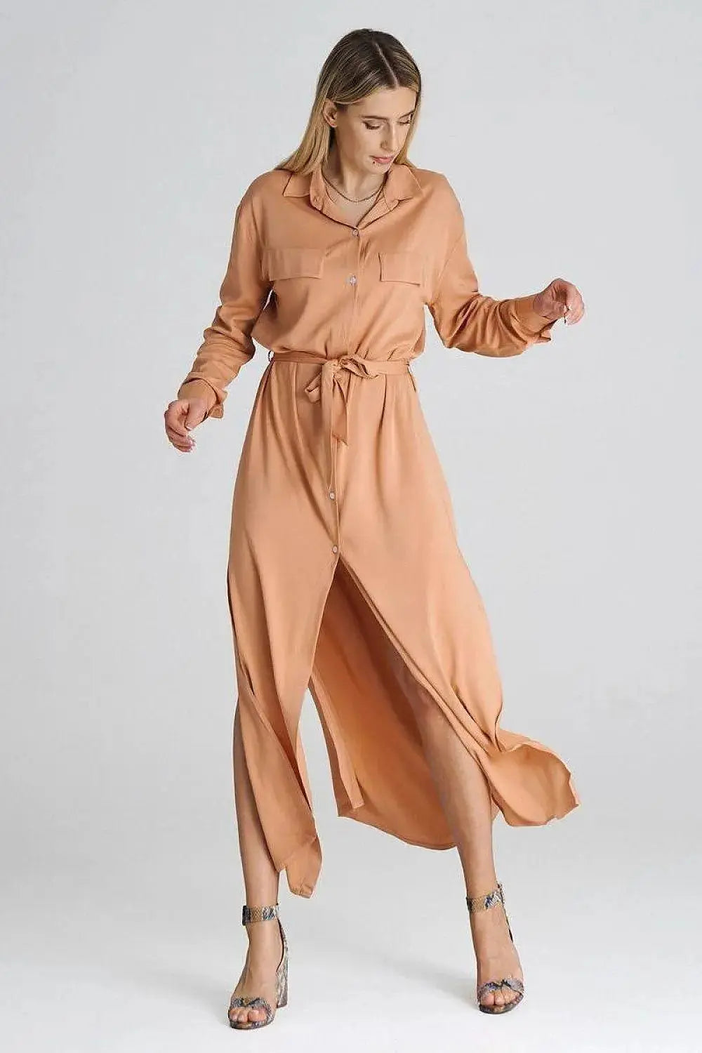Figl Maxi Shirt Daydress with Collar  Adomoo