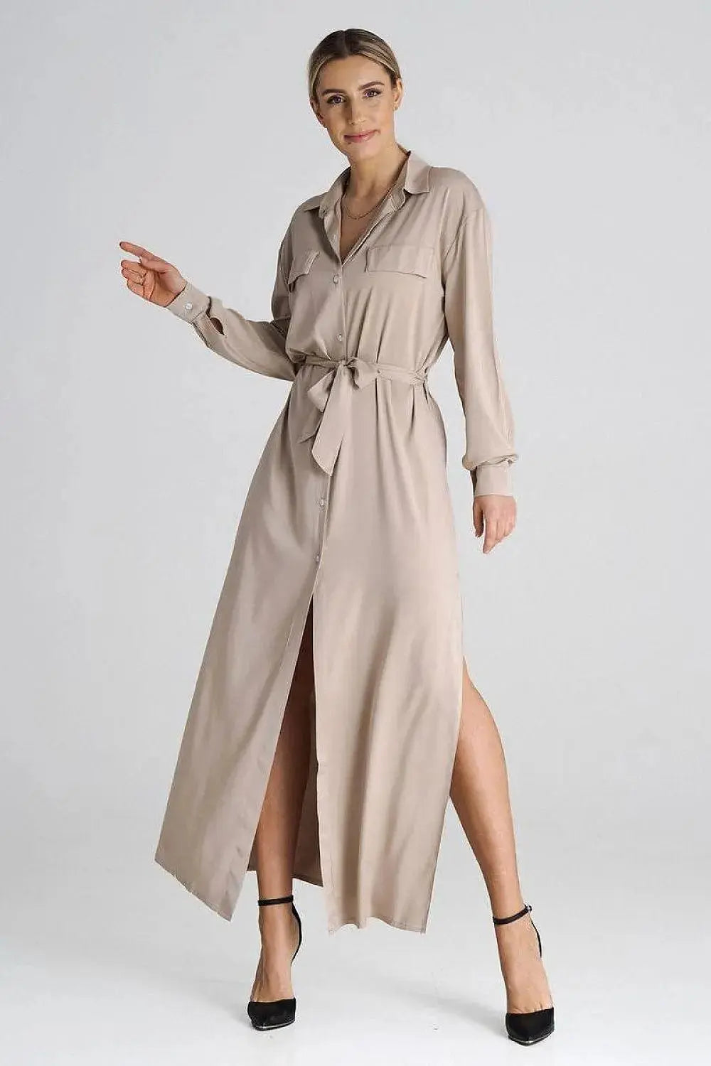 Figl Maxi Shirt Daydress with Collar  Adomoo