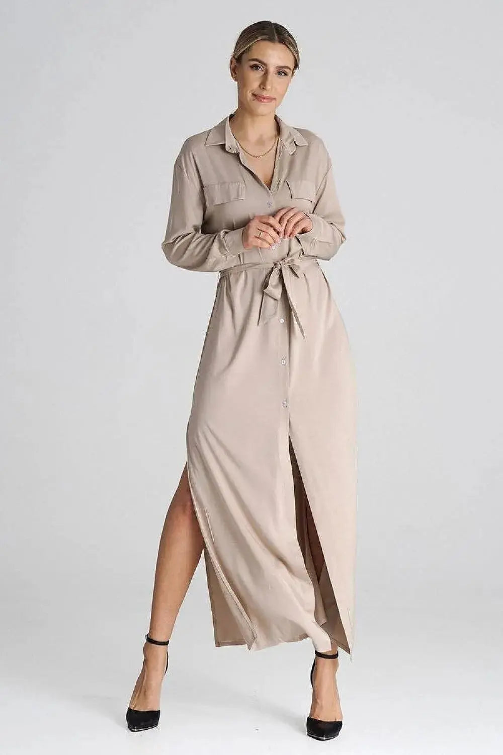 Figl Maxi Shirt Daydress with Collar  Adomoo