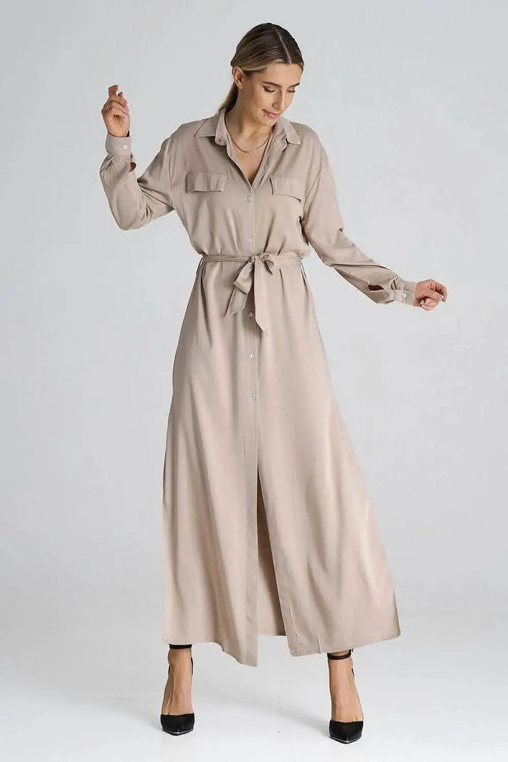 Figl Maxi Shirt Daydress with Collar  Adomoo