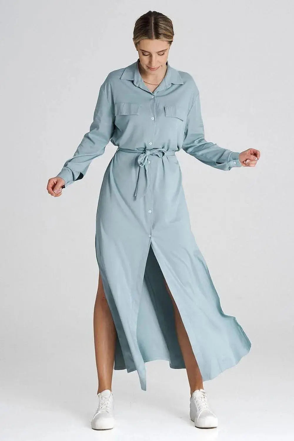 Figl Maxi Shirt Daydress with Collar  Adomoo