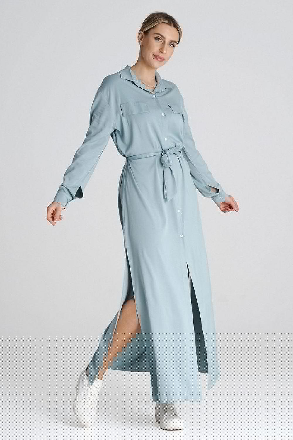Figl Maxi Shirt Daydress with Collar  Adomoo