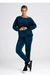 Figl elastic waistband velour pants  Adomoo