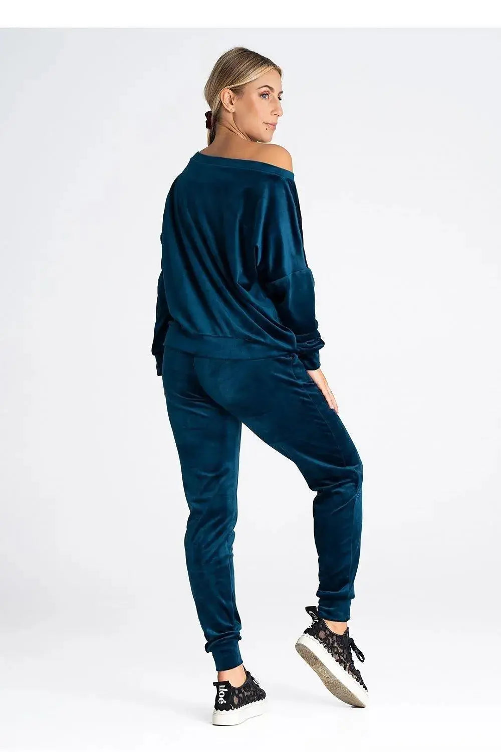 Figl elastic waistband velour pants  Adomoo