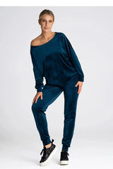 Figl elastic waistband velour pants  Adomoo