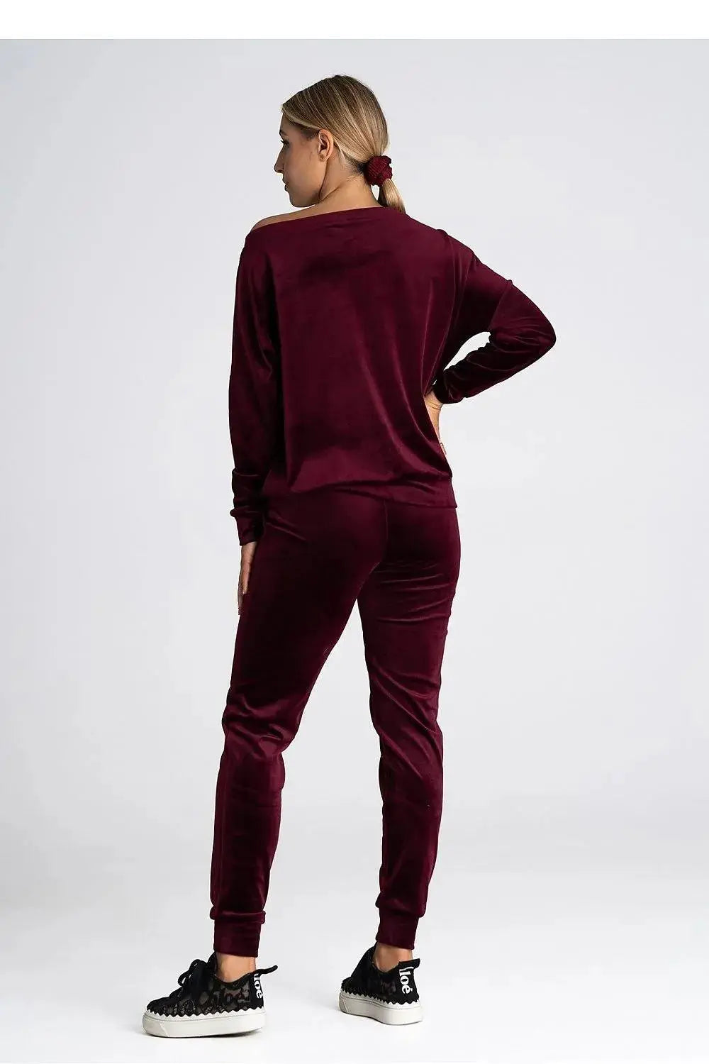 Figl elastic waistband velour pants  Adomoo