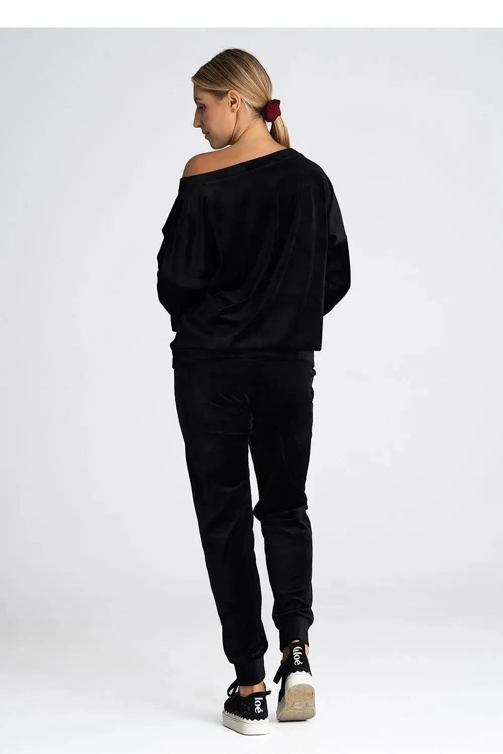 Figl elastic waistband velour pants  Adomoo