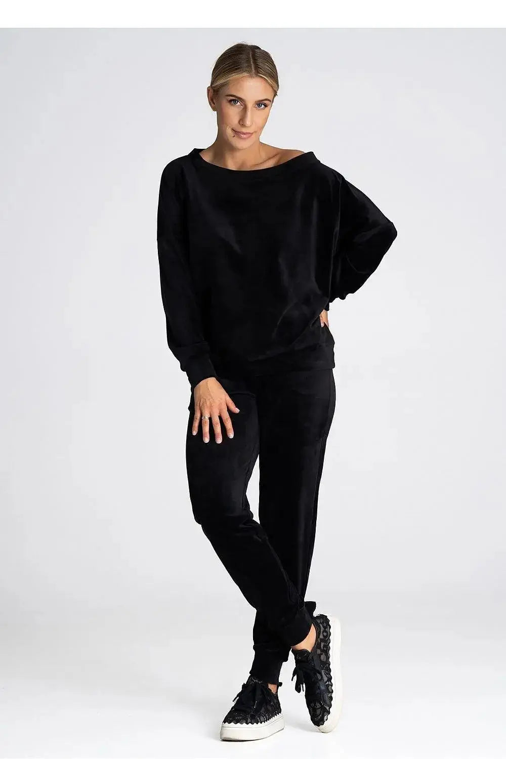 Figl elastic waistband velour pants  Adomoo