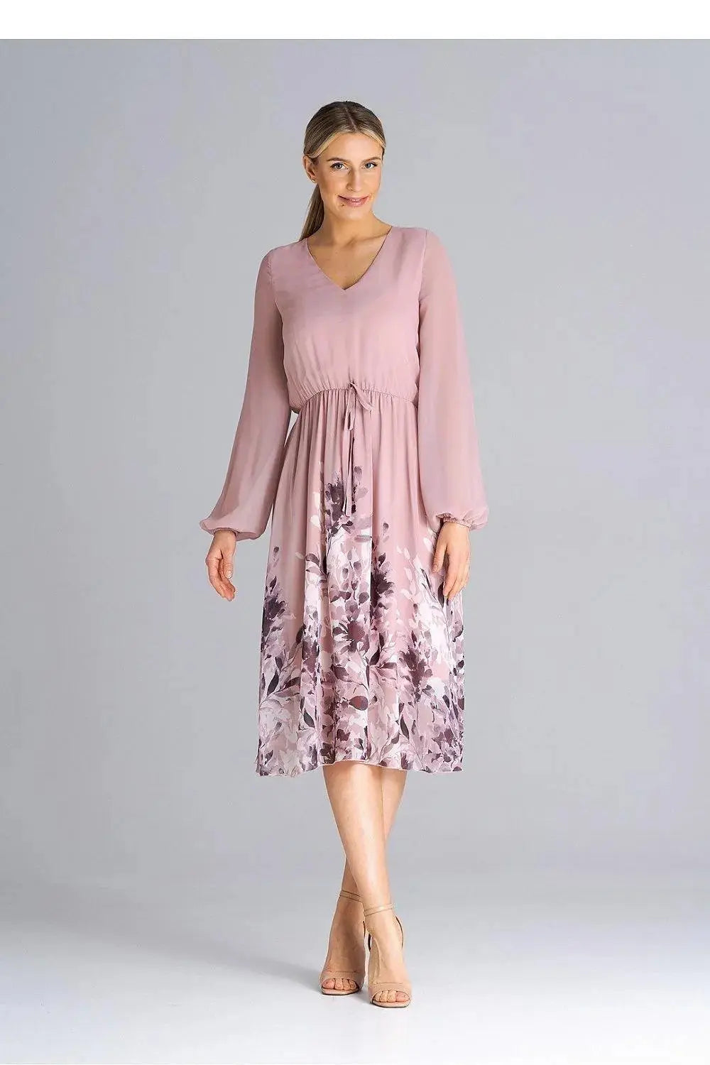 Figl flared cut, long sleeves dress  Adomoo