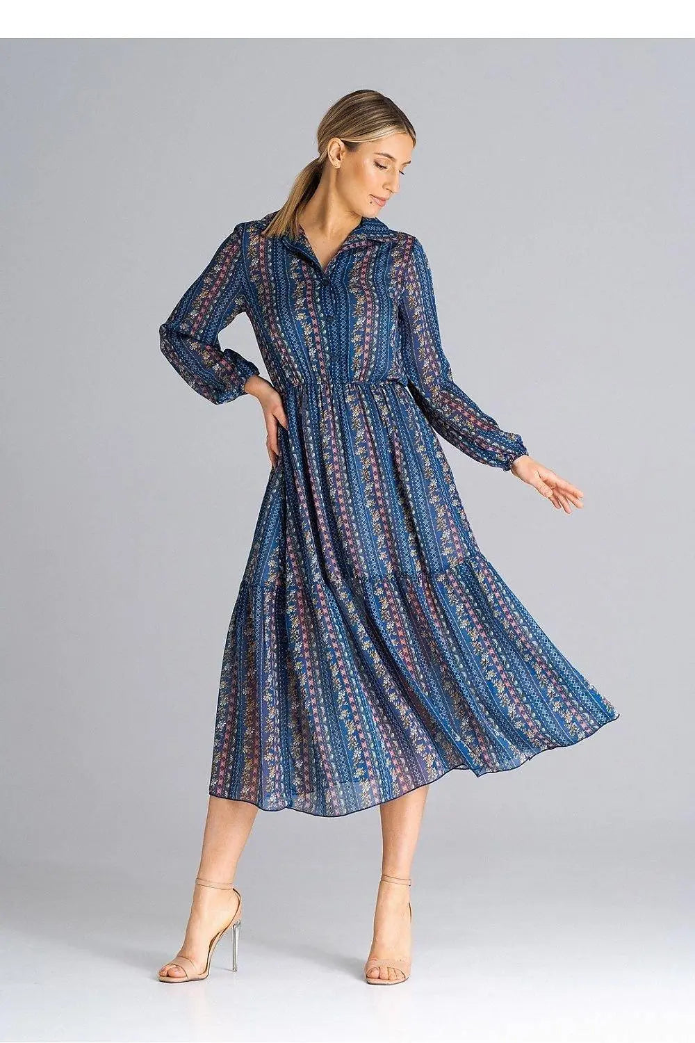Figl midi length, flared, lined dress  Adomoo