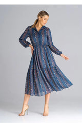 Figl midi length, flared, lined dress  Adomoo