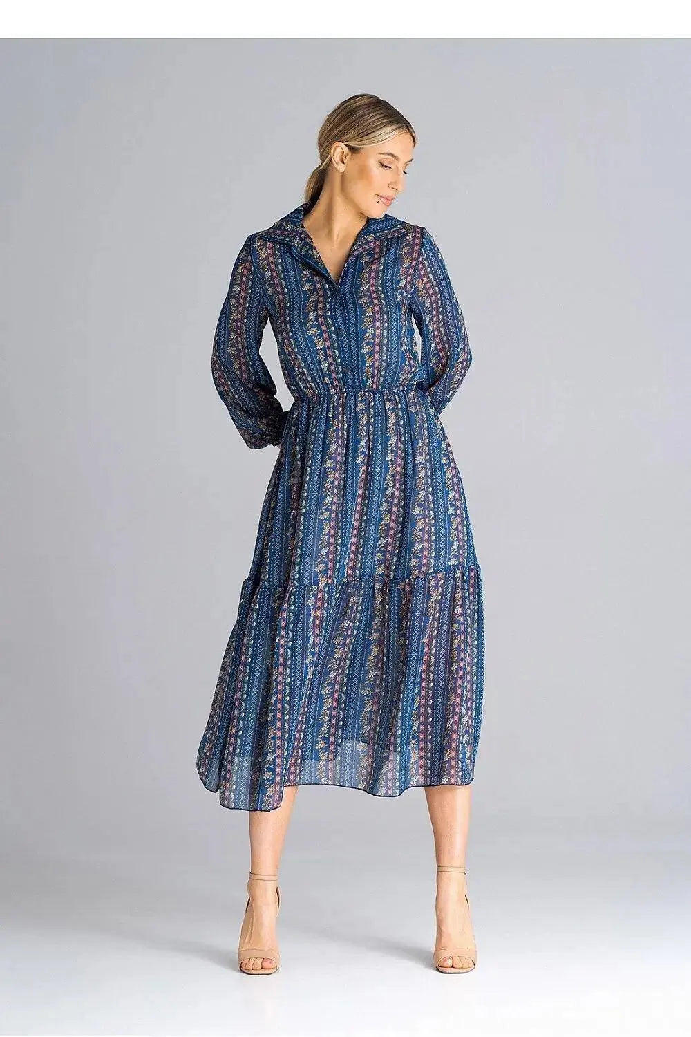 Figl midi length, flared, lined dress  Adomoo