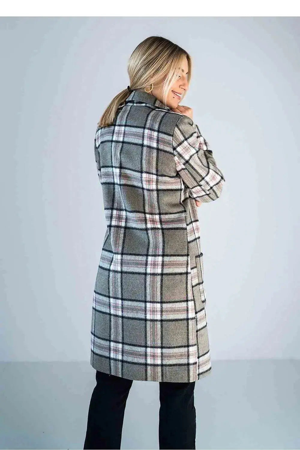 Figl simple knee-length checked coat  Adomoo