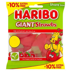 HARIBO Giant Strawbs Strawberry Flavour Chewy Jelly Sweets Sharing Bag 154g (Case of 12)  Adomoo